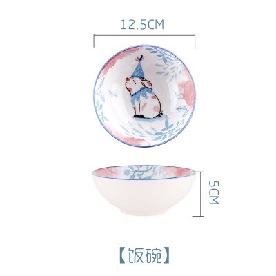 Criativo dos desenhos animados bonito prato de café da manhã cerâmica pratos de carne porcelana sobremesa prato frutas lanche prato simples animal tigela colher: Small Bowl