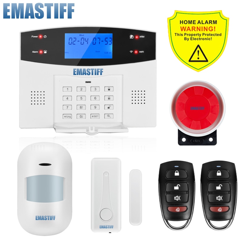 Fördern APP verdrahtet kabellos Heimat Sicherheit LCD PSTN WIFI GSM Alarm System Gegensprechanlage Fernbedienung Autodial Sirene Sensor Bausatz