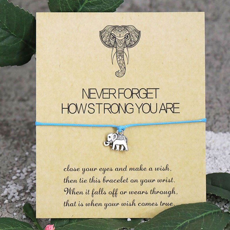 Elephant Wish Bracelet Never Forget How Strong You Are Friendship Bracelet Elephant Jewelry Women Men Inspirational: Blue