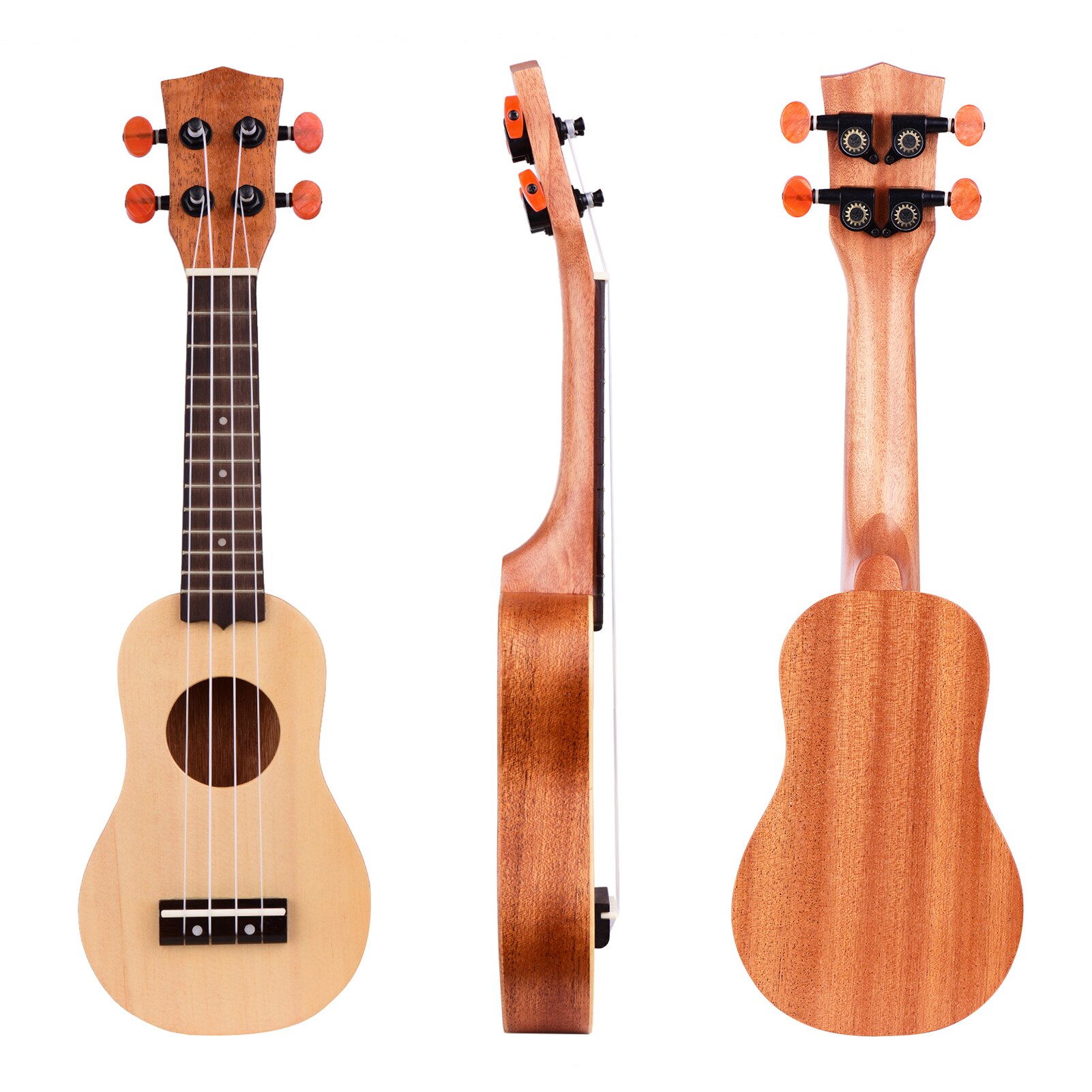 Muslady-Mini Ukelele acústico portátil de viaje, guitarra de 4 cuerdas, tablero superior de madera de abeto, con bolsa de transporte, 17 pulgadas