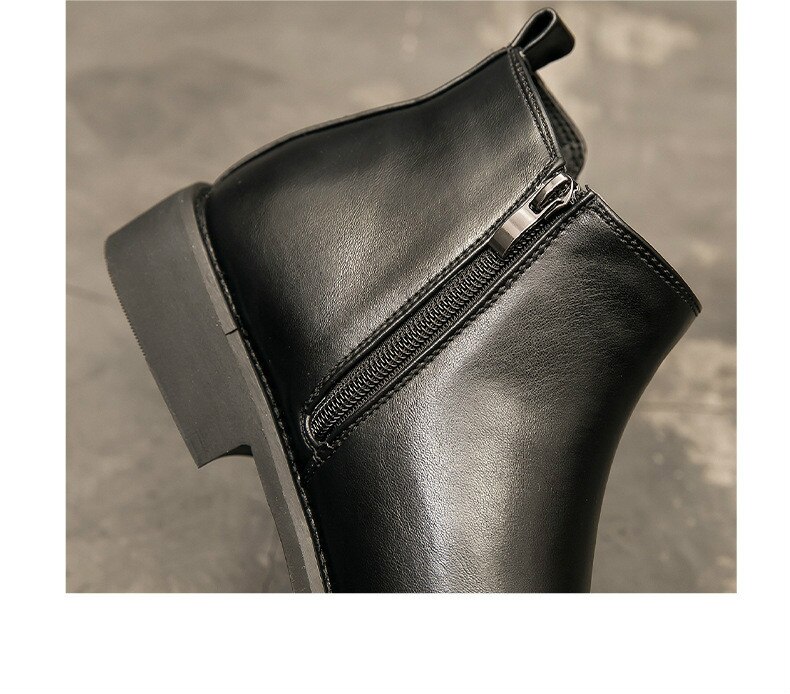 Botas Chelsea clásicas de invierno para hombre, botas altas transpirables con punta estrecha, botas totalmente negras, cuero de , cremallera, zapatos informales fáciles de combinar