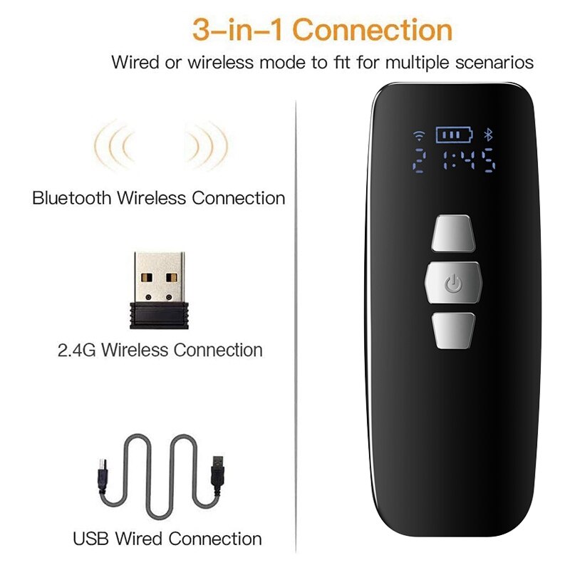 1D Barcode Scanner Bluetooth + 2.4G Wireless + USB Wired 1D Bar code for iPhone iPad Android Tablet Windows Android IOS Scanner