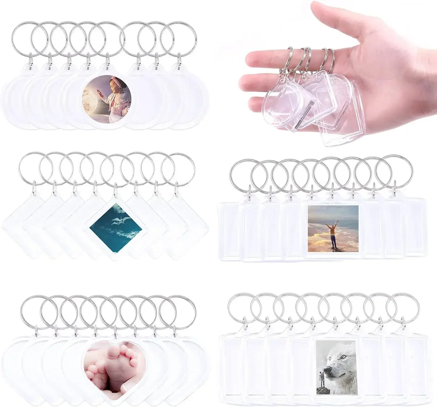 Porte-clés cadre Photo en acrylique transparent, 5 à 100 pièces, insertion de Photo, rectangulaire vierge pour Photos Double face, fournitures de travaux manuels