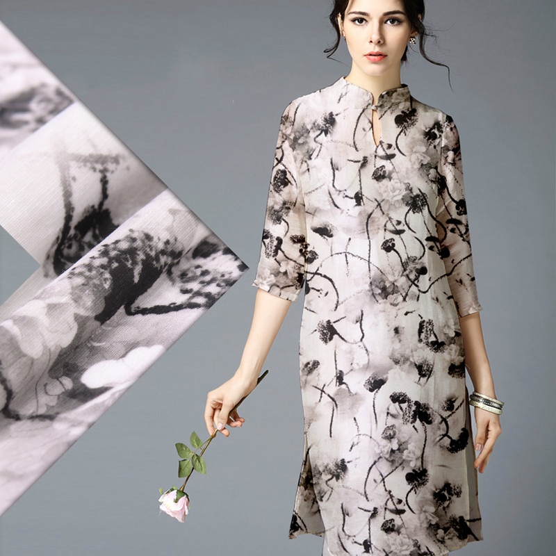 Latest digital inkjet silk linen blended fabrics per meter dress shirt linen fabric for dress high-grade silk cloth