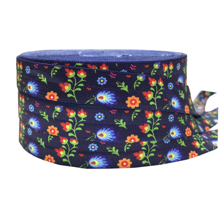 5Yards 16 Mm Bloemen Print Vouw Oever Elastiekjes Voor Handgemaakte Craft Hoofdband Haar Banden Haaraccessoires