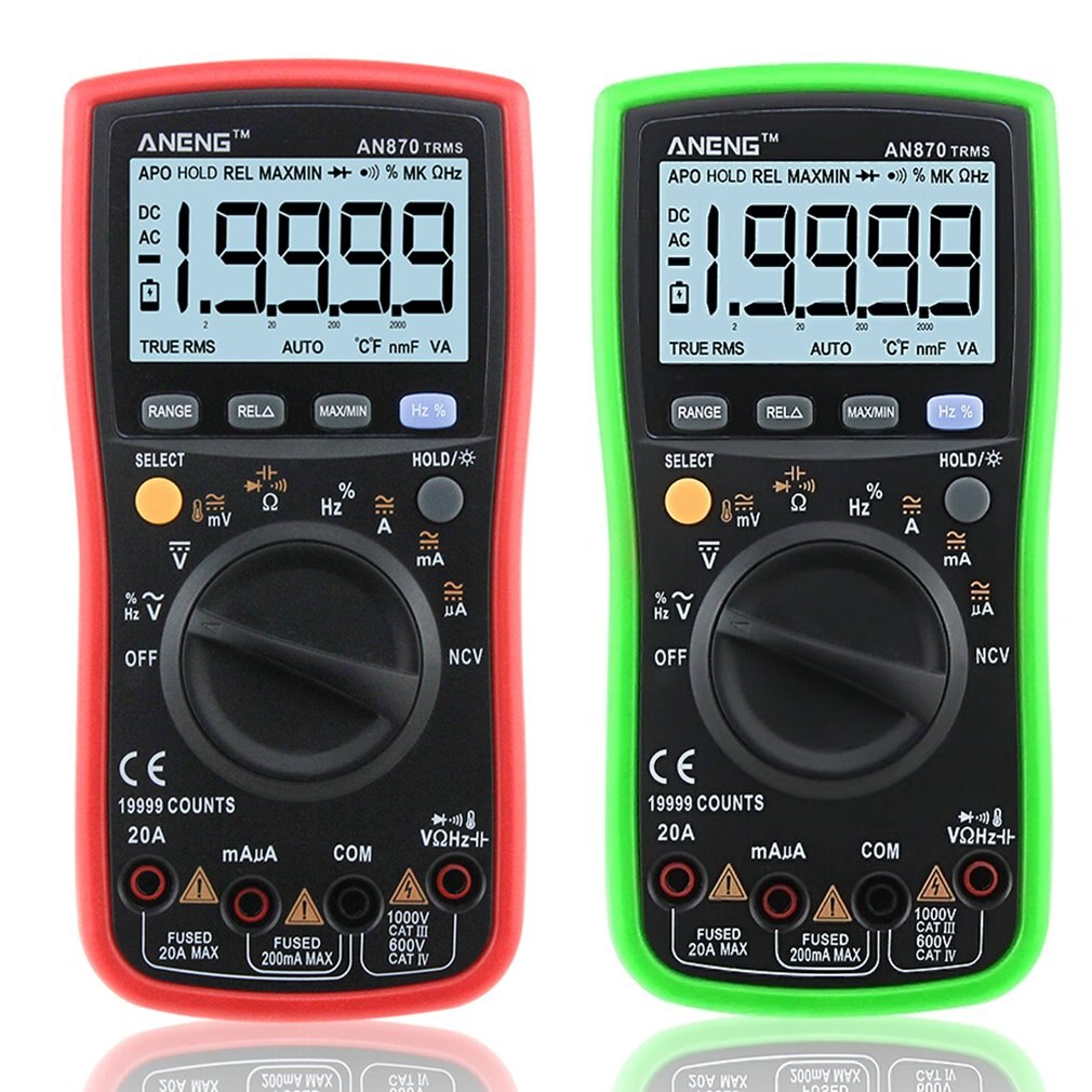 Aneng AN870 Digitale Multimeter 19999 Counts True Rms Ac/Dc Volt Amp Ohm Capaciteit Frequentie Temperatuur Ncv Transistor Tester