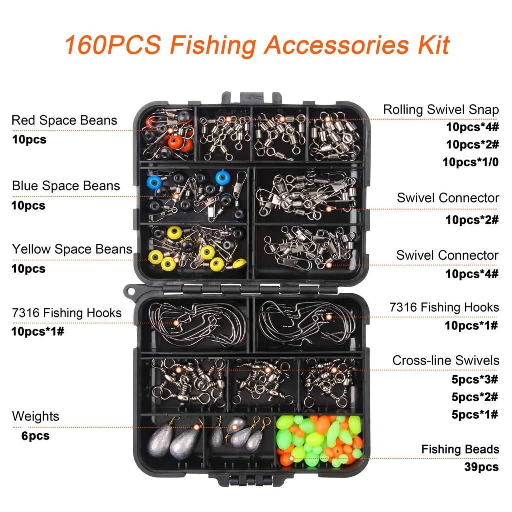 160/187pcs Fishing Accessories Kit Jig Hooks Fishing Equipment Accessories Set for Freshwater Saltwater with Tackle Box