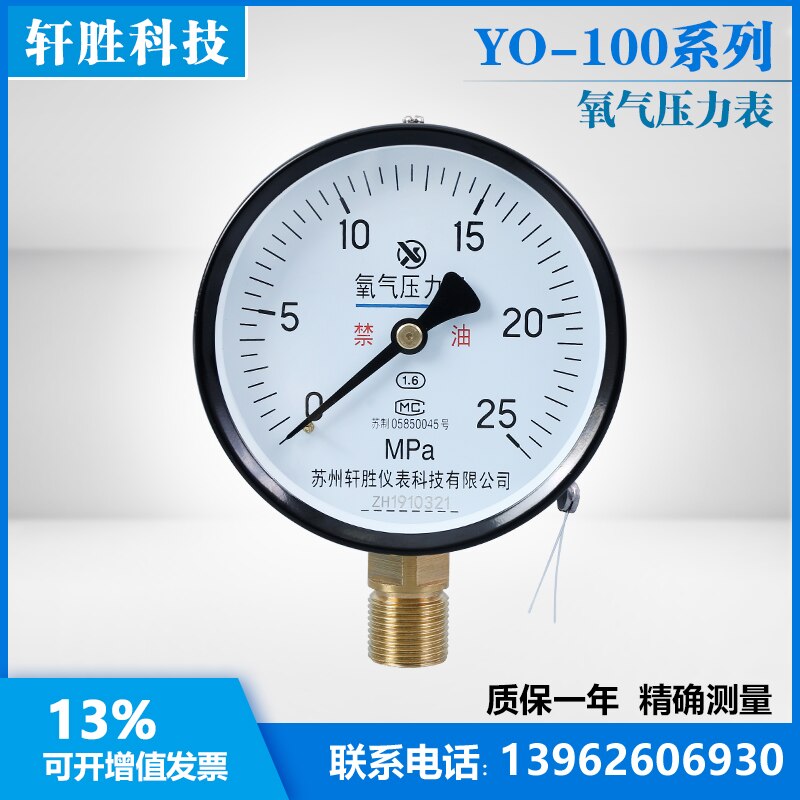 Y0100 25MPa Zuurstof Manometer M20X1.5 Olievrije Zuurstof Manometer Zuurstof Barometer Suzhou Xuansheng