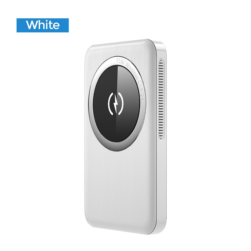 YKZ Magnetic Power Bank PD 20W Fast Charging 10000mAh 15W Wilreles Powerbank External Battery For iPhone12 Pro Max Samsung S21: White