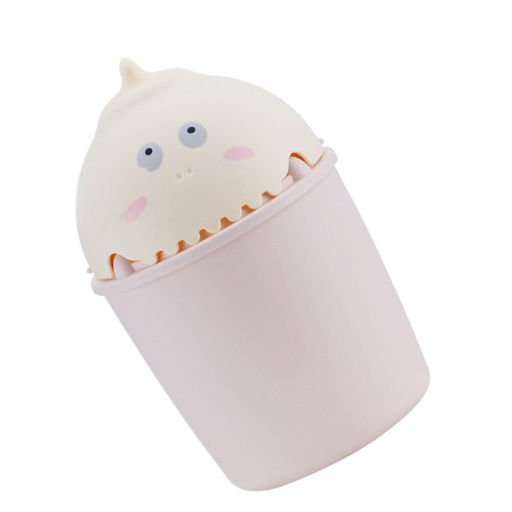 1pc Cartoon Clamshell Trash Can Clamshell Type Practical Desktop Garbage Can Garbage Container: Pink