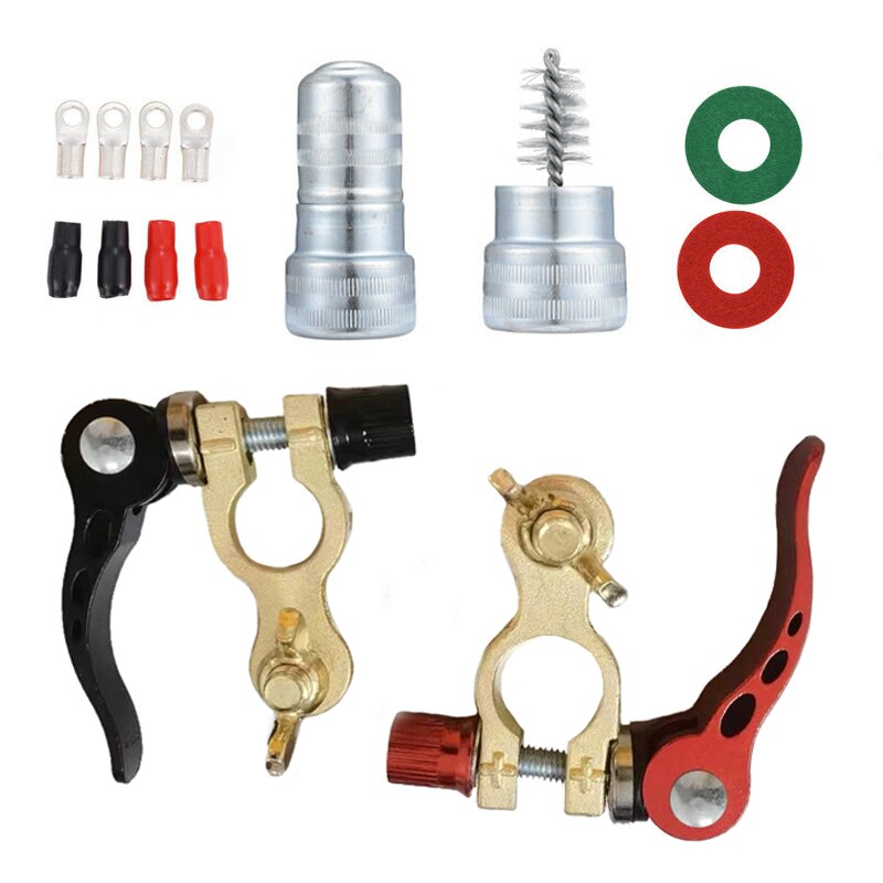 2x Car Battery Terminals 12V Auto Cable Connector Adapter Clamps Clip + Car Wash Cleaning Wire Dirt Corrosion Brush Cleaner UTV: 1 Set
