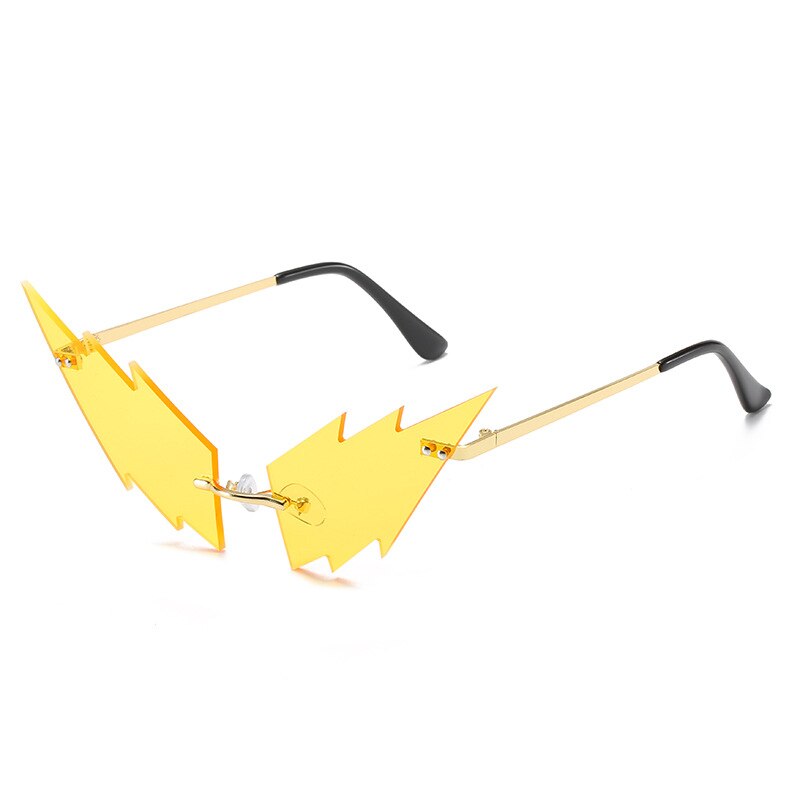 Rijden Bril Vrouwen Frameloze Lightning Vorm Lens Kleine Populaire Zonnebril Kleur Lightning Grappige Bril: yellow