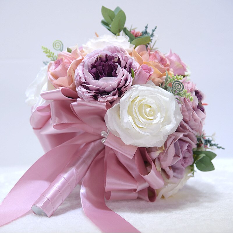 Uniek boeket mariage bruiloft bloemen bruidsboeketten lint fleur novia kunstmatige rozenboeket bruiloft accessoires  ph005