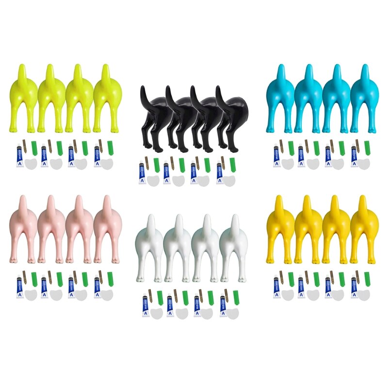 Gxma 4 Stuks Nordic Stijl Leuke Plastic Hond Staart Haken Met Schroeven Plakband Muur Gemonteerde Sleutel Hanger Hoed Jas muur Haak Thuis
