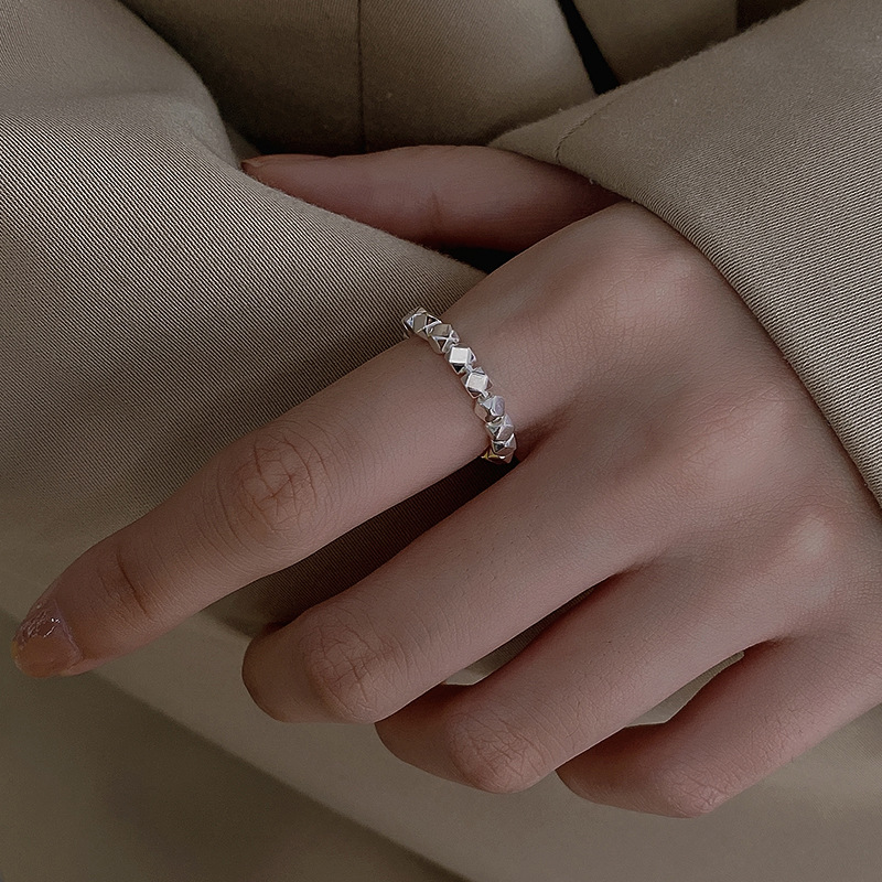 Anelli geometrici in argento sterling 925 per le donne Gioielli da sposa alla moda Grandi anelli regolabili Anelli