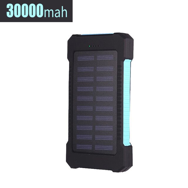 Batería Externa de carga rápida para móvil, cargador Solar de 30000mAh, PD15W, resistente al agua, con linterna, para viajes al aire libre, Xiaomi y iPhone: blue