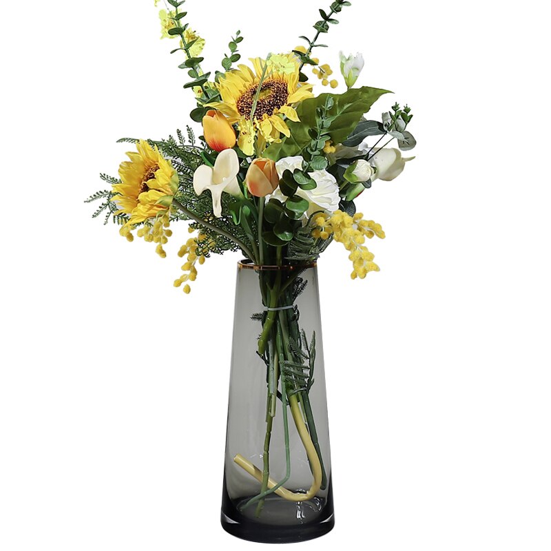 Simple Style Golden Circle Transparent Glass Vase Living Room Decoration Water Flower Glass Bottle Garden Decoration