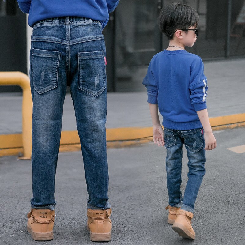 Børn drenge forår afslappet jeans store drenge nødlidende elastisk vasket denim bukser 4-9 år!