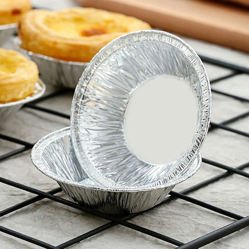 100pcs Aluminum Foil Egg Tart Pan Molds Disposable Baking Cups Round Tart Base Cupcake Case Mini Pot Pie Bake Plate Tin Tray Set