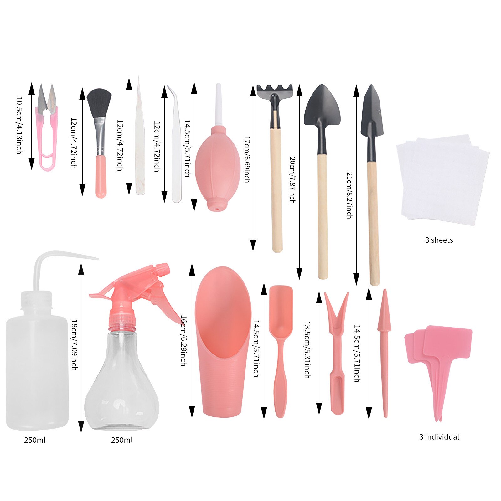 16pcs Mini Garden Hand Tools Transplanting Tools Succulent Miniature Planting Gardening Tool Set Plants Irrigation Watering Kits