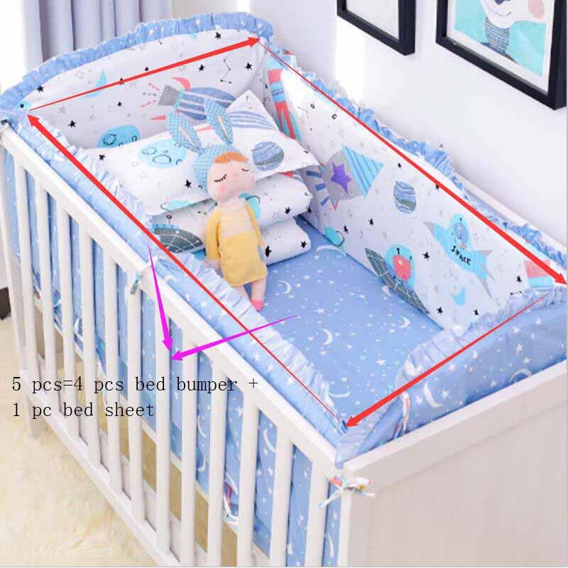 5 PCS Cartoon Baby Bed Bumper Set 120*70CM Nordic Cotton Cot Bumper For Newborns Crib Sides Cradle Protector Children Room Decor: C