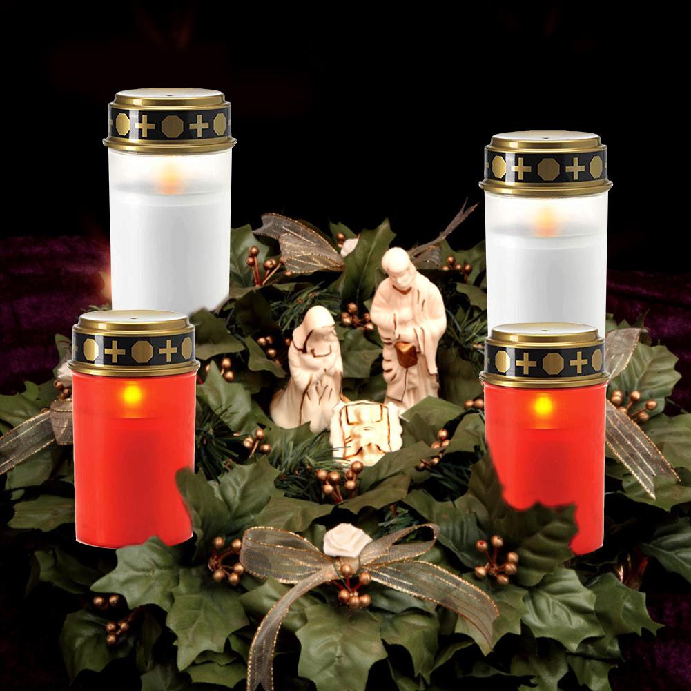 LED Solar Candle Lamp Flameless Waterproof Electronic Memorial Candle Decorative Tea Lights For Cemetery Ritual Prayer