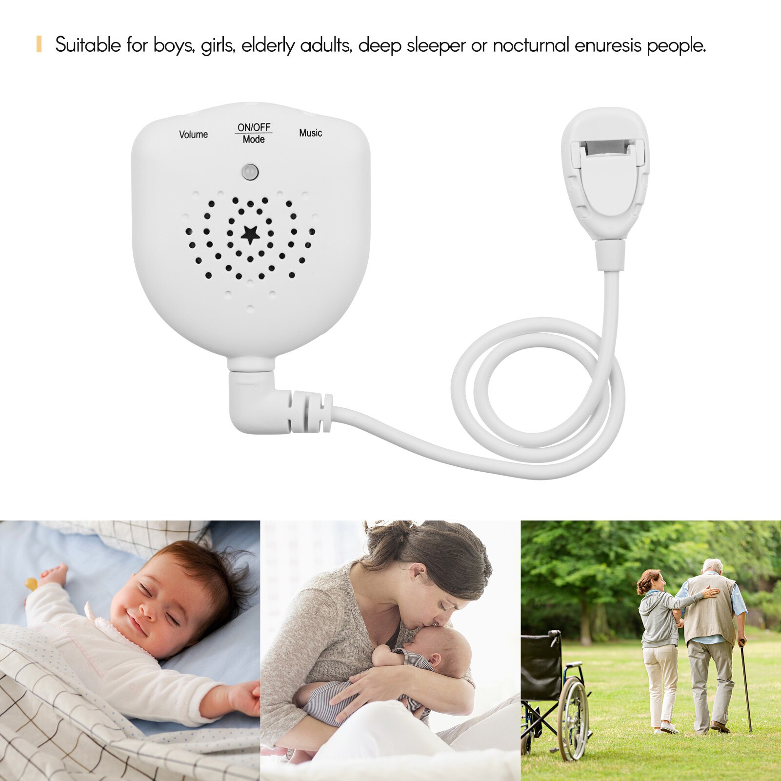 Recarregável bedwetting alarme para o bebê adulto ancião pee alarme enurese sensor de treinamento potty música música luz led modo vibração