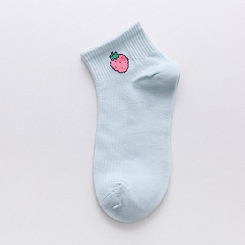 Spring Summer Art Fresh Fruit Boat Socks White Soft Cotton Socks Breathable Cute Women's Travel Hosiery: sky blue