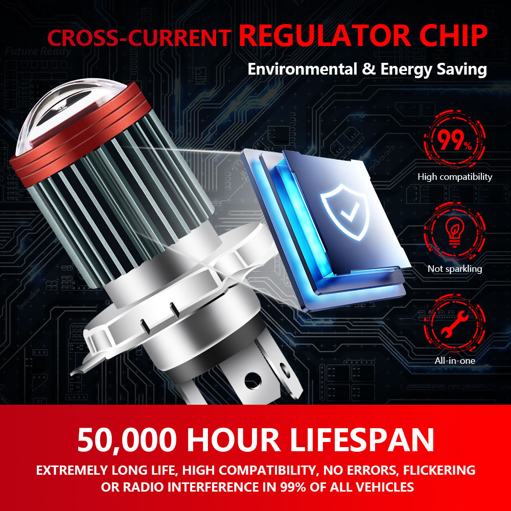 Bombilla LED para faro delantero de motocicleta H4 BA20D H6, doble ojo de pez, lente CSP, lámpara de Moto, luces ámbar blancas para Scooter, 1 unidad