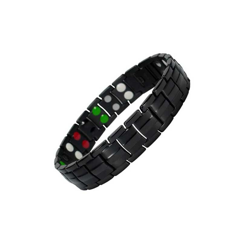 HANRIVER – bracelet de massage de physiothérapie à infrarouge lointain, aimant en acier titane, pierre de germanium magnétique: Marron
