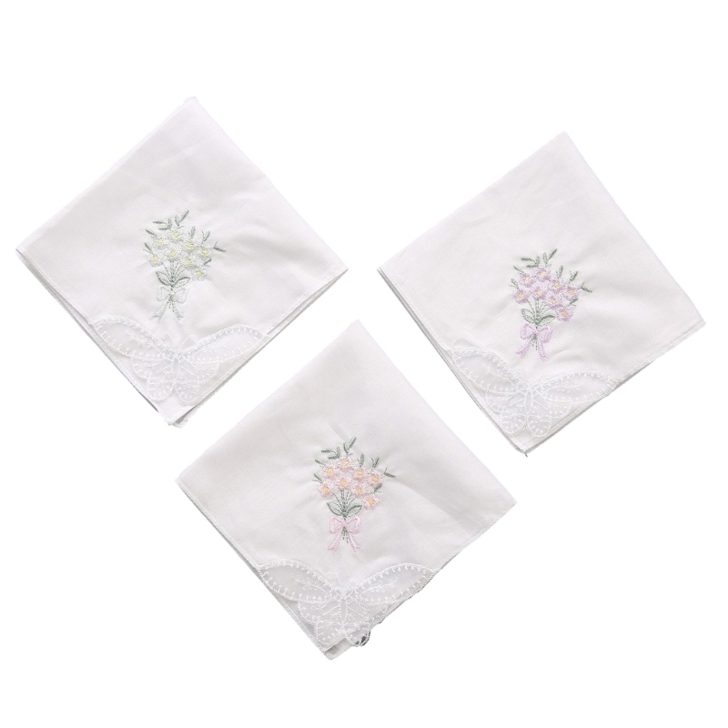 Cotton Ladies Handkerchiefs Vintage Floral Lace Edging Wedding Party Hanky: GRAY