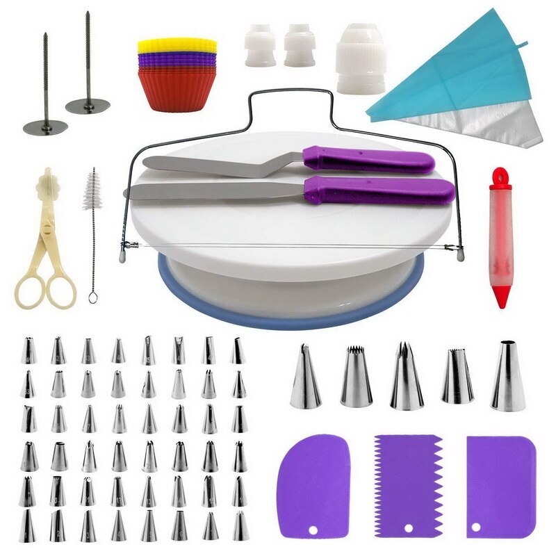 106pcs/set Cake Turntable Set Multifunction Cake Decorating Kit Pastry Tube Fondant Party Kitchen Dessert Baking Supplies
