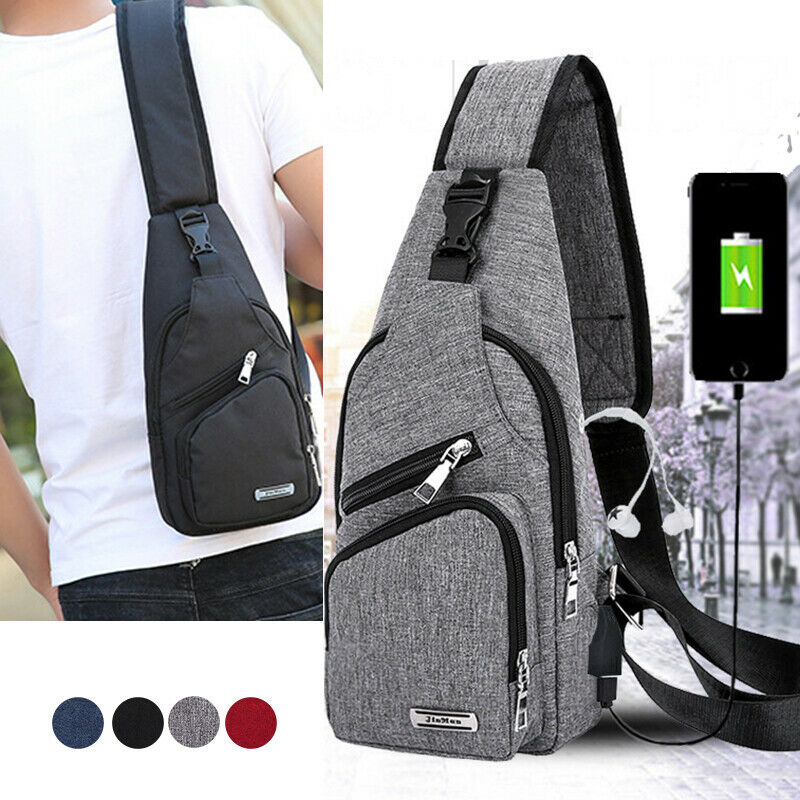 Newest Men's Shoulder Bag Sling Chest Pack USB Charging Sports Crossbody Handbag