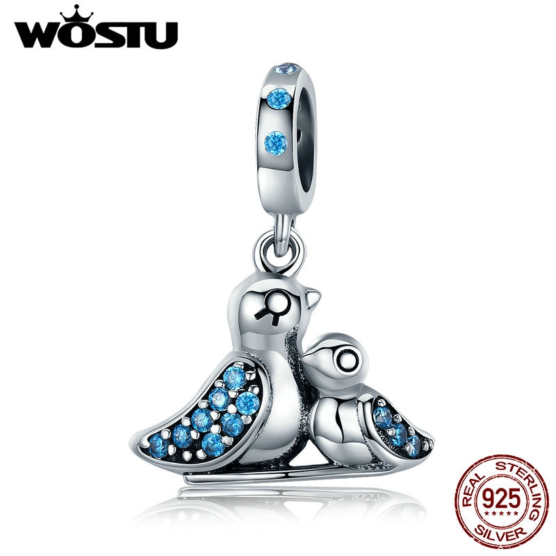 WOSTU 925 Sterling Silver Cute Bird Dependency Pendant Beads fit original WST Charms Bracelets DIY Jewelry CQC426