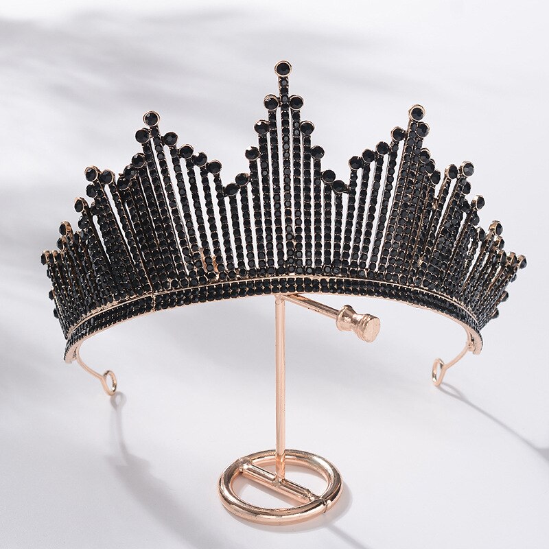 Bling bling sæt kroner øreringe brude smykker tilbehør bryllup diadem rhinestone krystal hovedstykke formel bolero brude wrap: 1 stk sort krone