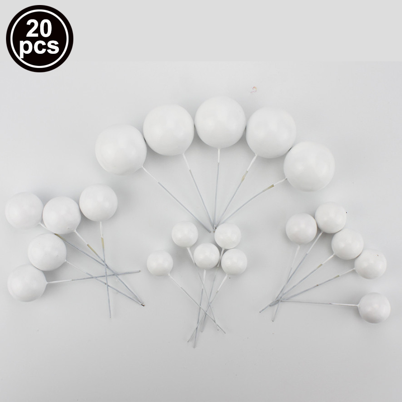 20 pçs bola de metal bolo topper criativo diy decoração do bolo para a festa de aniversário do casamento decorações ouro prata azul rosa cupcake topper: white