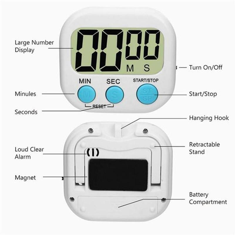 Digital Kitchen Electronic Timer Countdown Alarm Clock Magnetic Backing Stand With Large LCD Display For Cooking Kitchen Supply