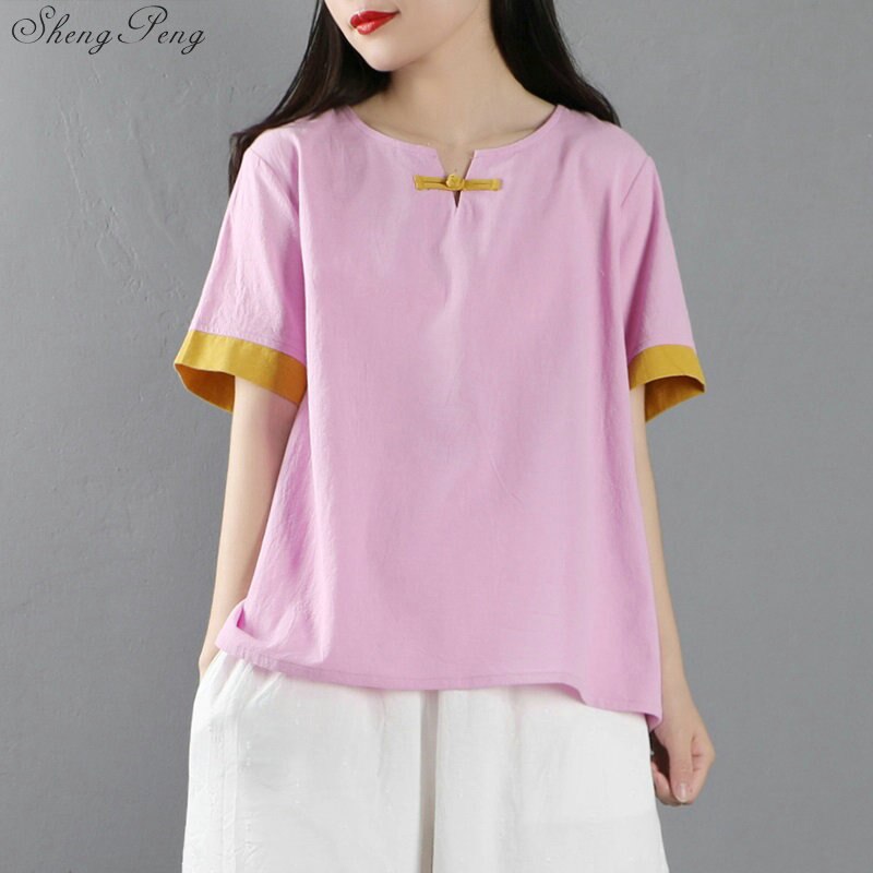 printemps femme traditionnel chinois haut coton lin Blouse Oriental Tang costume pour femme Hanfu Qipao chemise V1882: 4