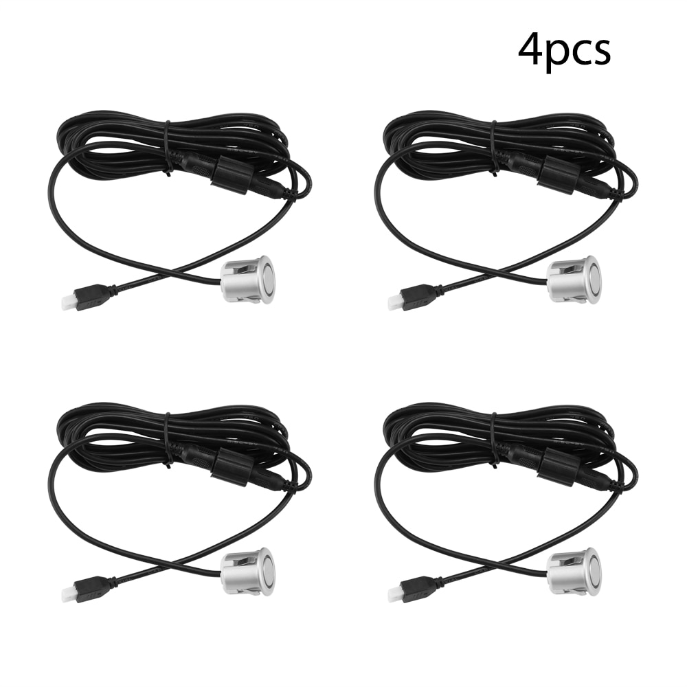 4 Pcs/Set Car Parking Sensor Kit Accessories Buzzer 19mm Reverse Backup Sound Alert Indicator Probe System 12V: Silver