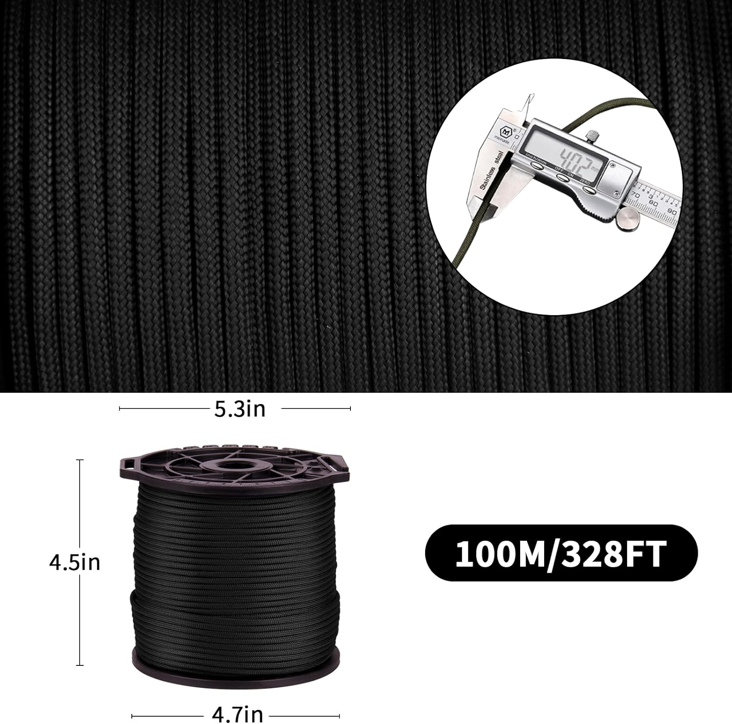 650 Paracord 9-strängiges 4 mm Fallschirmseil mit multifunktionaler Spulenrolle für DIY-Herstellung von Schlüsselband-Armbändern, Hundehalsband, Zeltseil