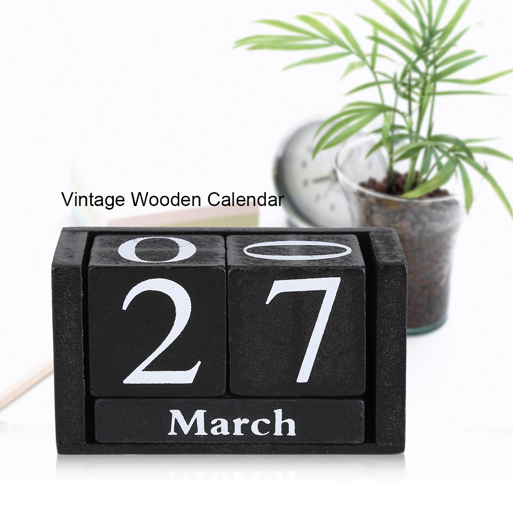 Calendario Vintage de madera para escritorio, indicador de fecha de mes, decoración para el hogar y la Oficina, Calendario perpetuo de madera azul