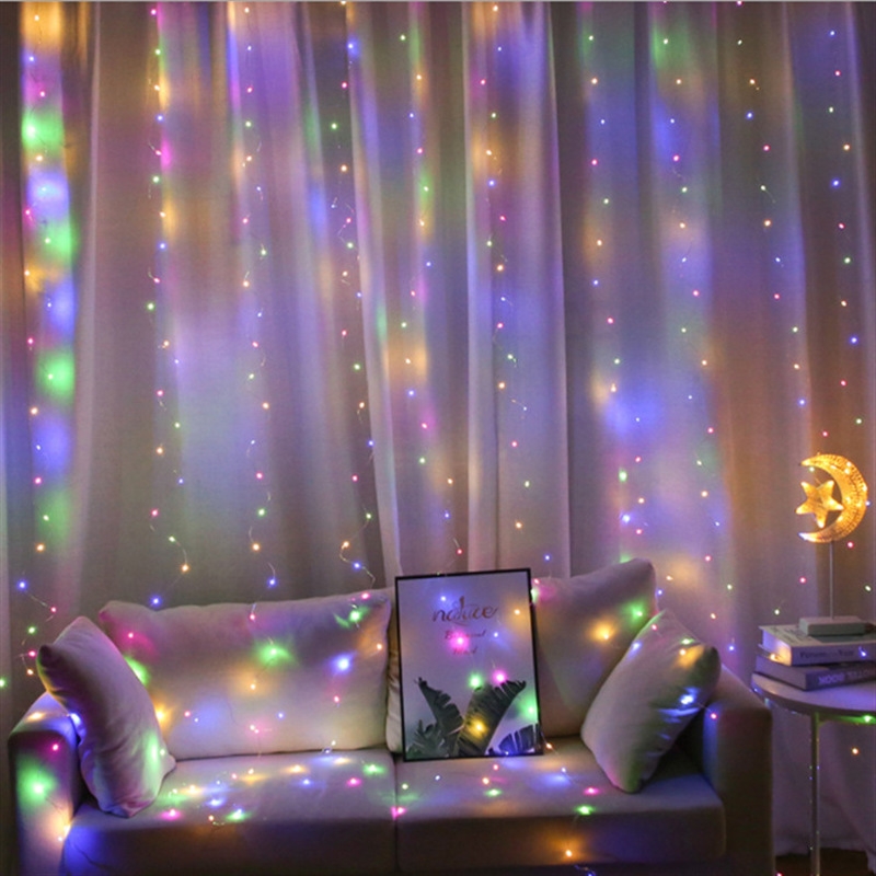 Cortina de luces LED USB, guirnaldas de luces cálidas, iluminación de Festival, lámpara de ventana de arcoíris, decoración navideña para el hogar, dormitorio, boda: RGB / 0-5 W