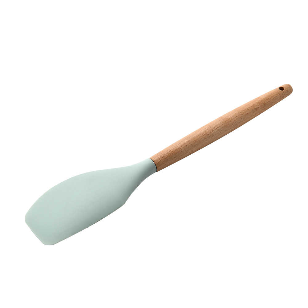 Fresh Green Wooden Handle Silicone Kitchenware Non-stick Spatula Kitchenware Spatula Spoon Turner Soup Ladle Whisk Kitchen Tools: Scraper