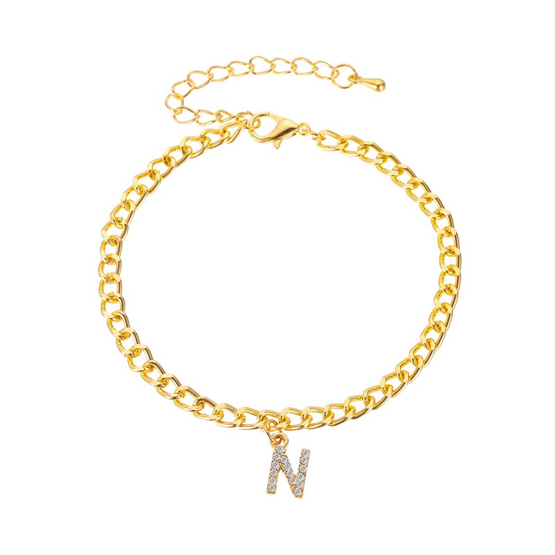 Enkelbandje met gouden letters voor dames, handgemaakt met strass-steentjes en initiaal, met voetketting en sieraden.