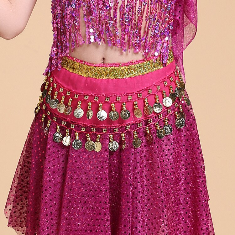 Child waist chain hip scarf kids belly dance indian dance belt 6 colors Waist Chain Belt Kids Dance Practice Hip Waist Seal: Rose red