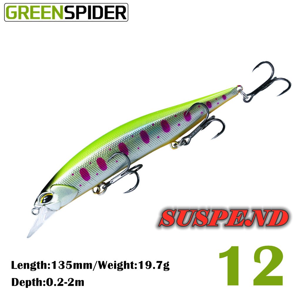 GREENSPIDER Suspend JERKBAIT Fishing Lure 135mm 18.2g Wobbler Minnow Tungsten Longcast Bass Pike Bait Lure Tackle: 12