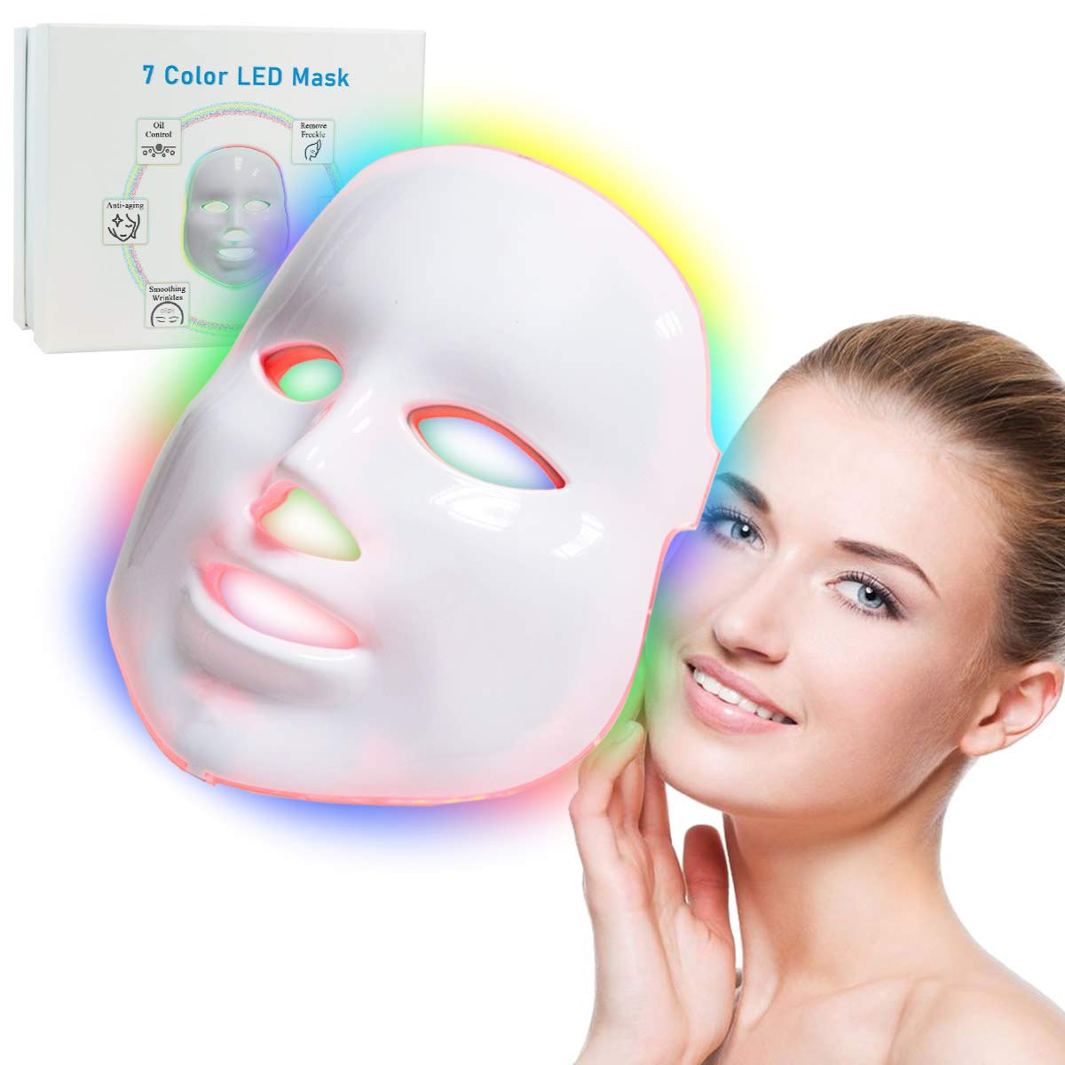 Led Facial Mask 7 Colors Light Photon Therapy Mask Skin Rejuvenation Brightening Skin Shrink Pores Device