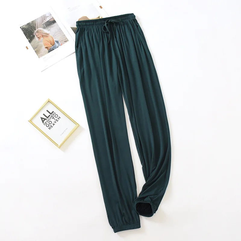 Pantalones japoneses de estilo para el hogar para mujer, pantalones finos de modal holgados de talla grande de color sólido para primavera y verano, pantalones para el hogar para mujer: XXL / Azul cielo