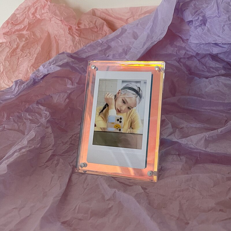 Akryl stark magnetisk dubbelsidig 3 tums polaroid fotoram genomskinlig reklamdisplay stativ etikettpapper: Färgrik