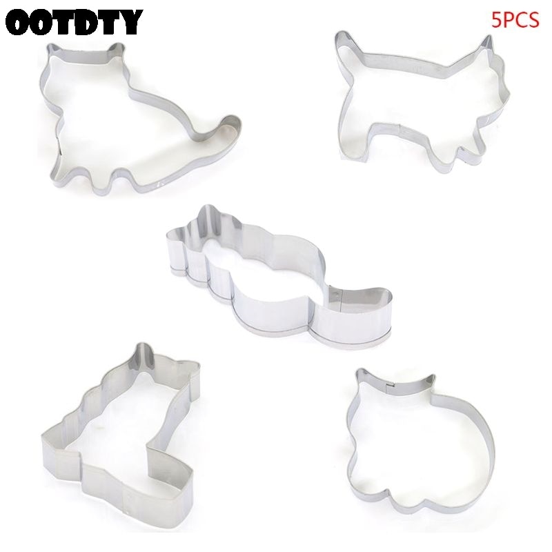 5 stks/set Dier Kat Cookie Cutter Mold 3D Suiker Ambachtelijke Pastry Biscuit Fondant Taart Bakvorm DIY Decorating Tool